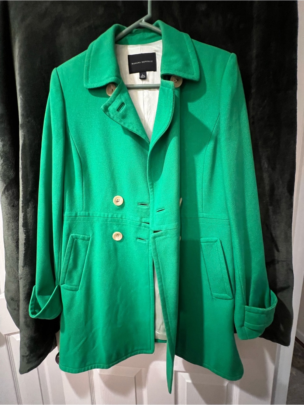 Banana Republic Kelly green coat welt pockets-perfect..never worn - Picture 2 of 5